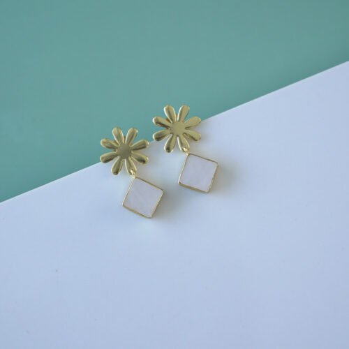 Simple Elegant Flower stud with Mother of Pearl Drops