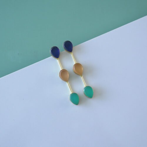 Sleek Stem Multi Color Quarts Stone Stud Ear Rings