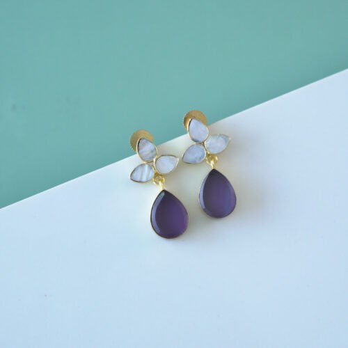 Mother of Pearl Stud Ear rings with Monalisa stone drops
